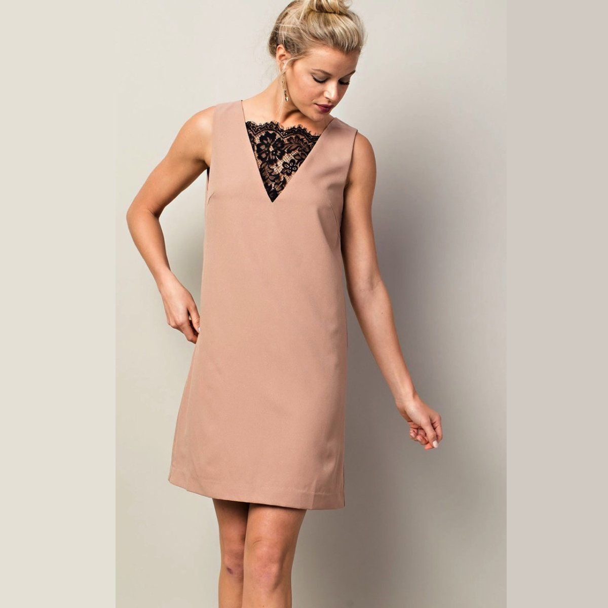 Tan Lace Peep Dress