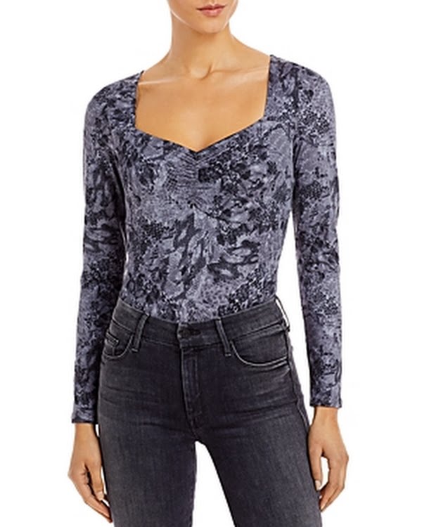 Aqua  Snake Print Sweetheart Neck Bodysuit Gray