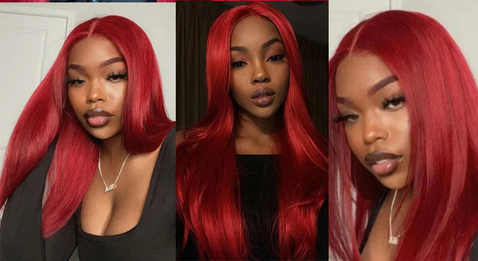 Red & Blonde Highlight Straight Bundles with Closure | 3 Pcs Brazilian Remy Human Hair Weave Extensions