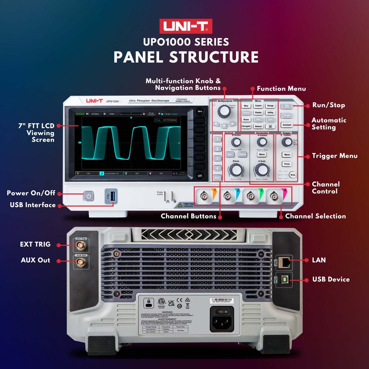 UPO1204 200 MHz 4Ch Digital Storage Oscilloscope