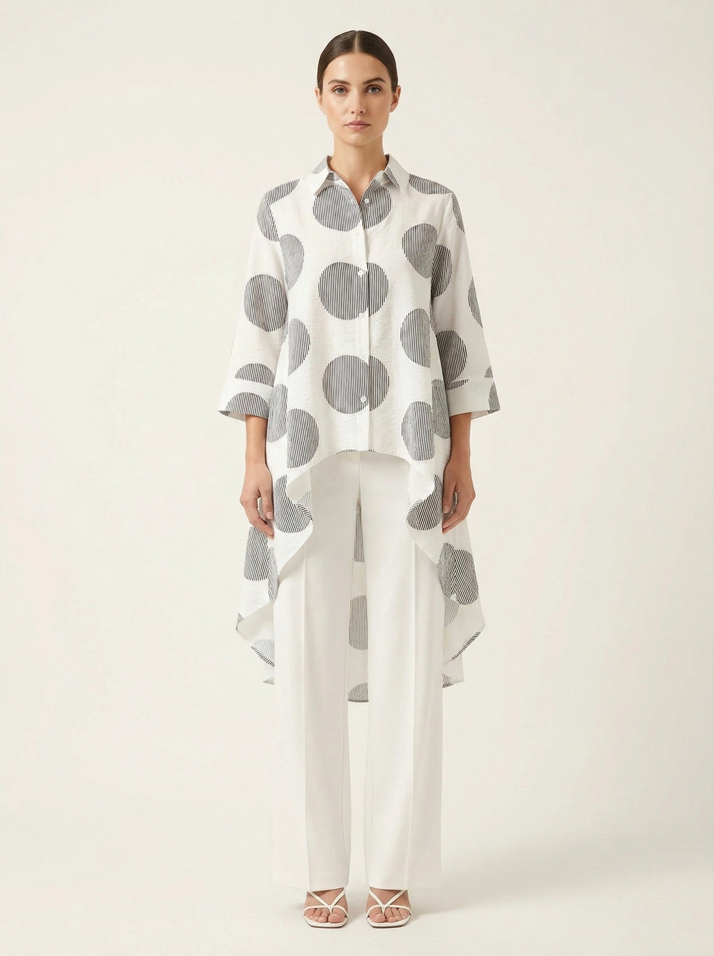 P Luca Milano Womens Geometric Print High-Low Button-Up Shirt, XL