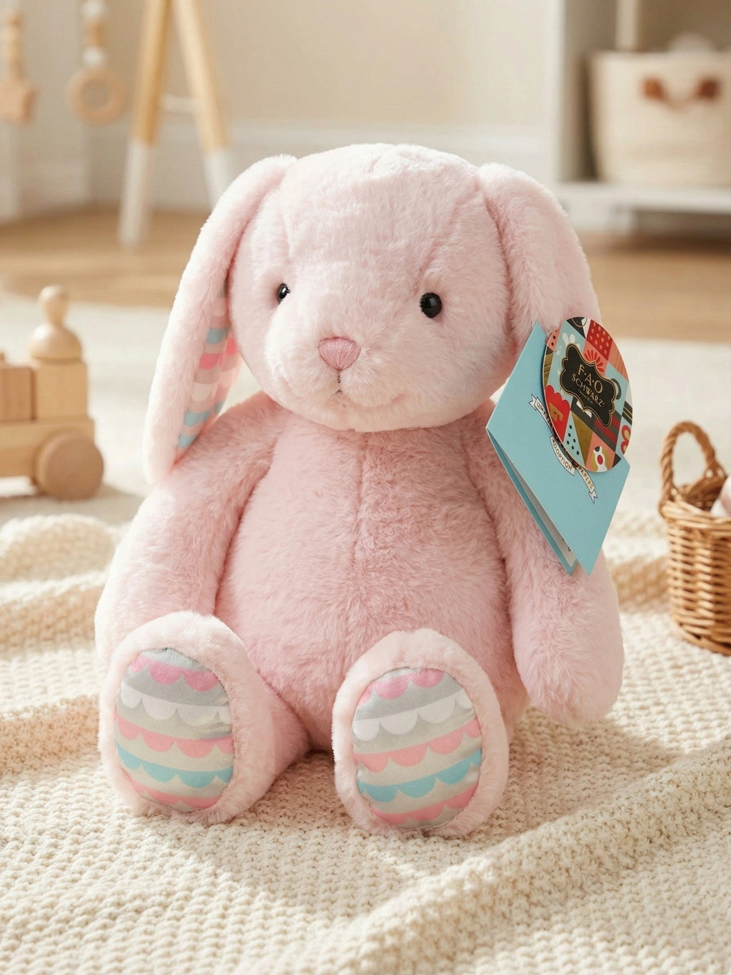 FAO Schwarz 20In Pink Plush Stuffed Bunny Rabbit Large with adoption papers