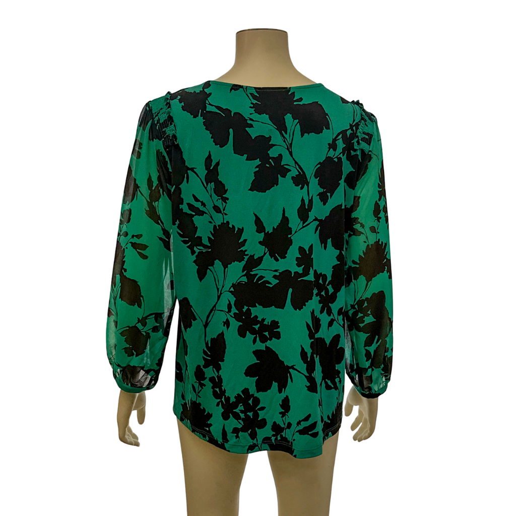 Calvin Klein Printed Smocked-Shoulder Blouse,Size XL