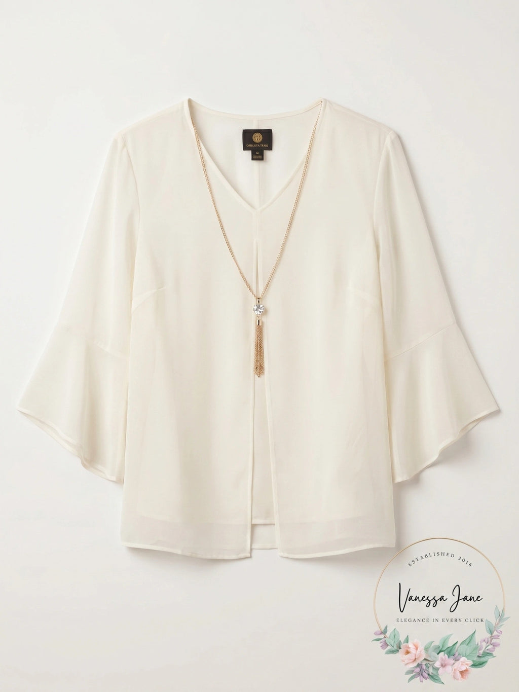 Jm Collection Solid V-Neck Necklace Top, Size Medium
