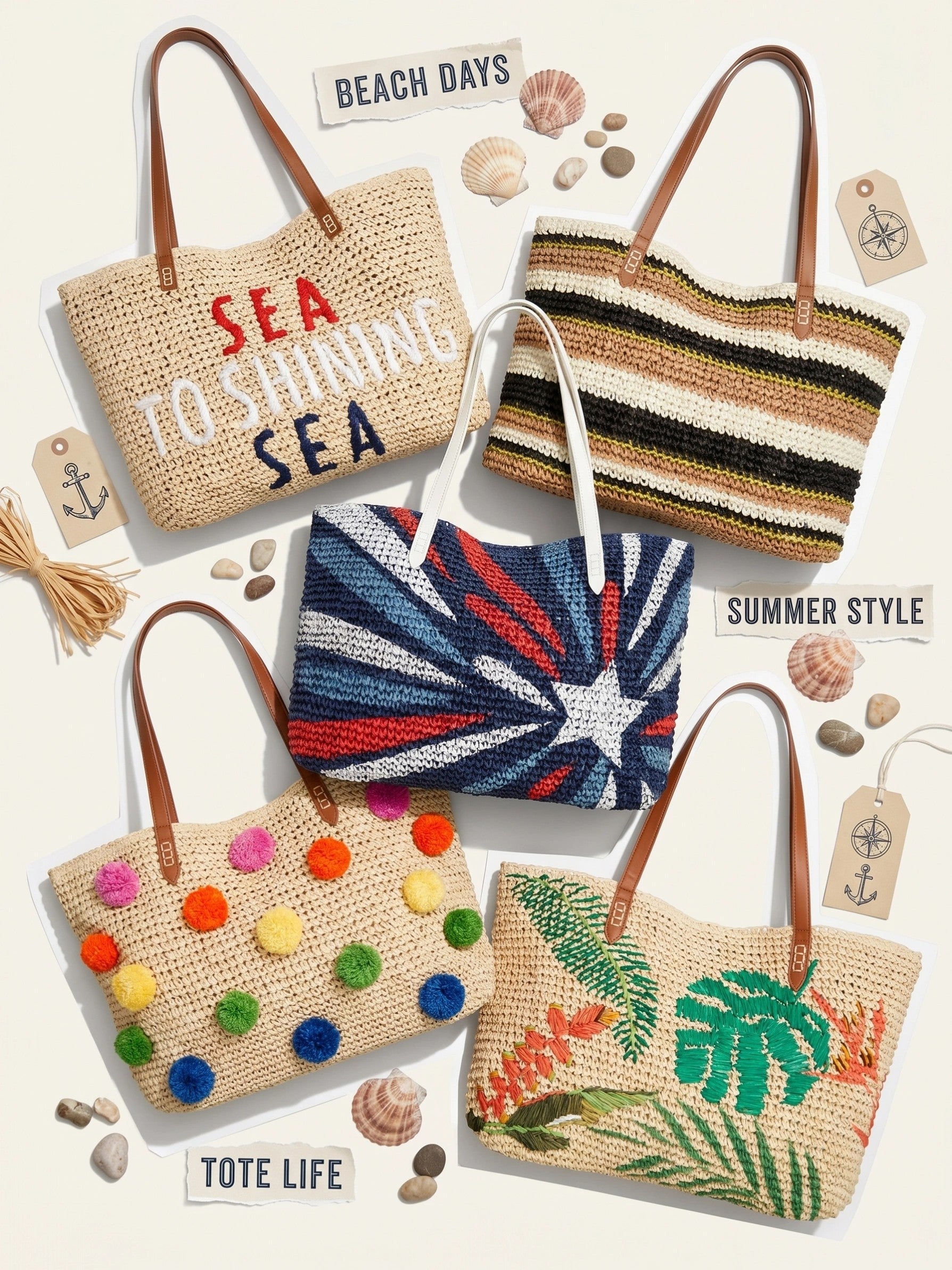 I.N.C. Beach Summer Vacation Tropical Straw Tote