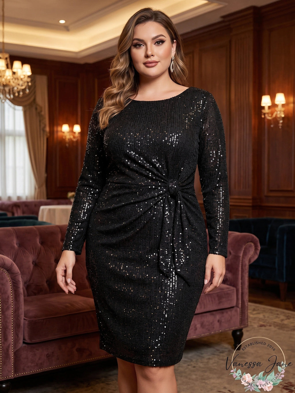 Betsy & Adam Womens Plus Sequined Jewel Neck Dress