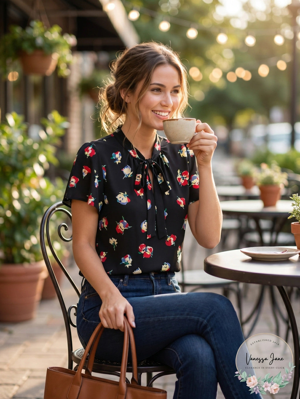 Lauren Ralph Lauren Floral Print Tie Neck Blouse