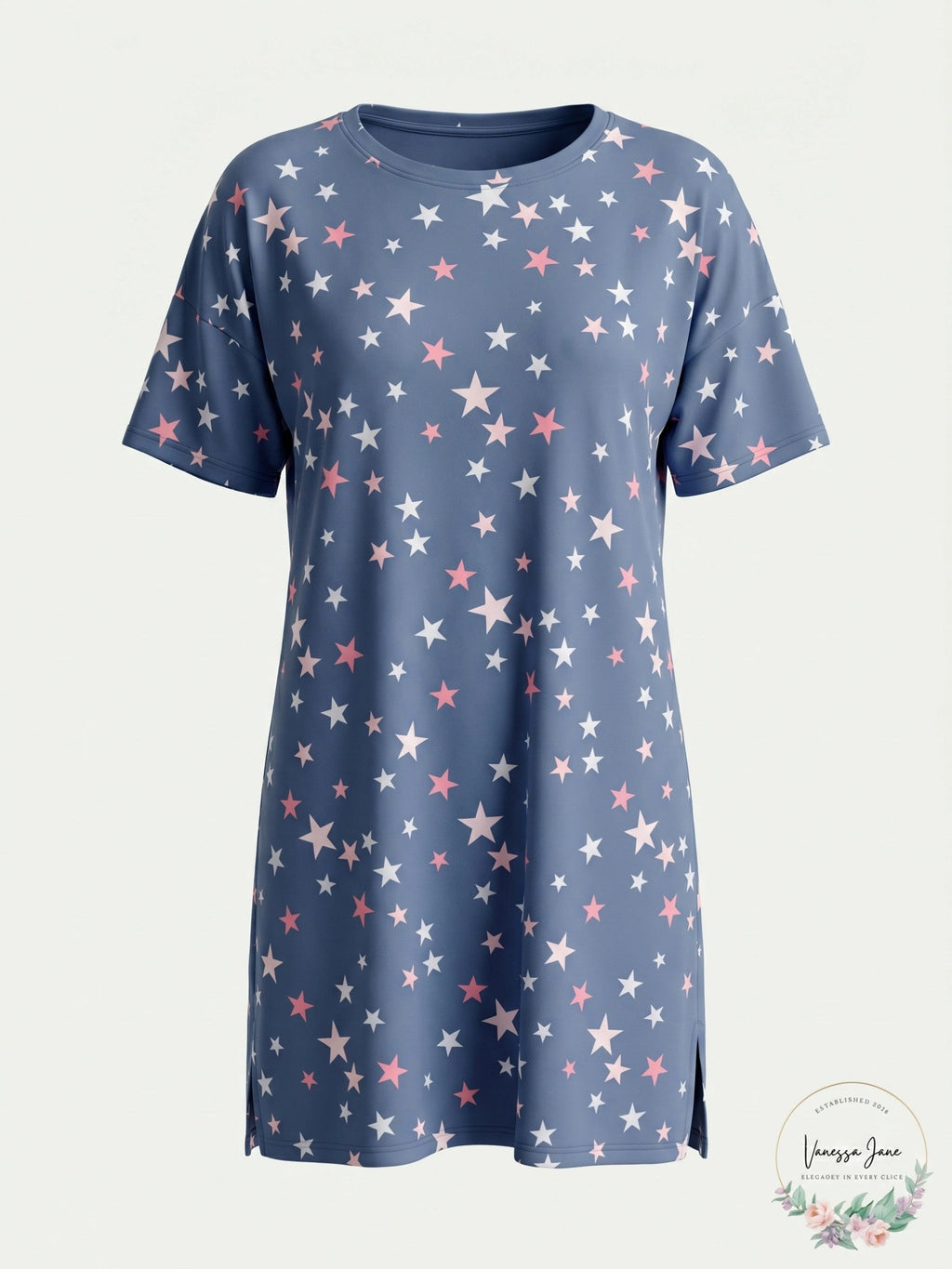 Roudelain Short Sleeve Sleep Shirt Nightgown, Size Large
