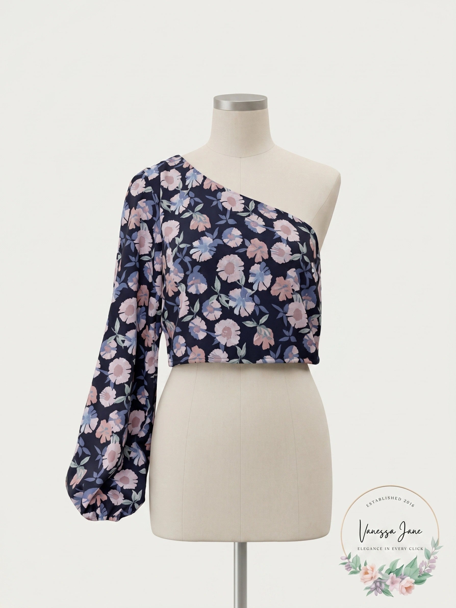Lulus Boundless Beauty Black Floral Print One-Shoulder Crop Top, Size Large