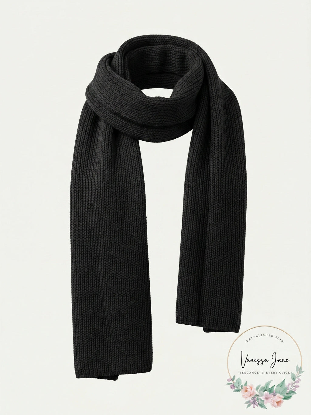 Style and Co Womens One Size Ribbed Solid Knit Sweater Scarf Black