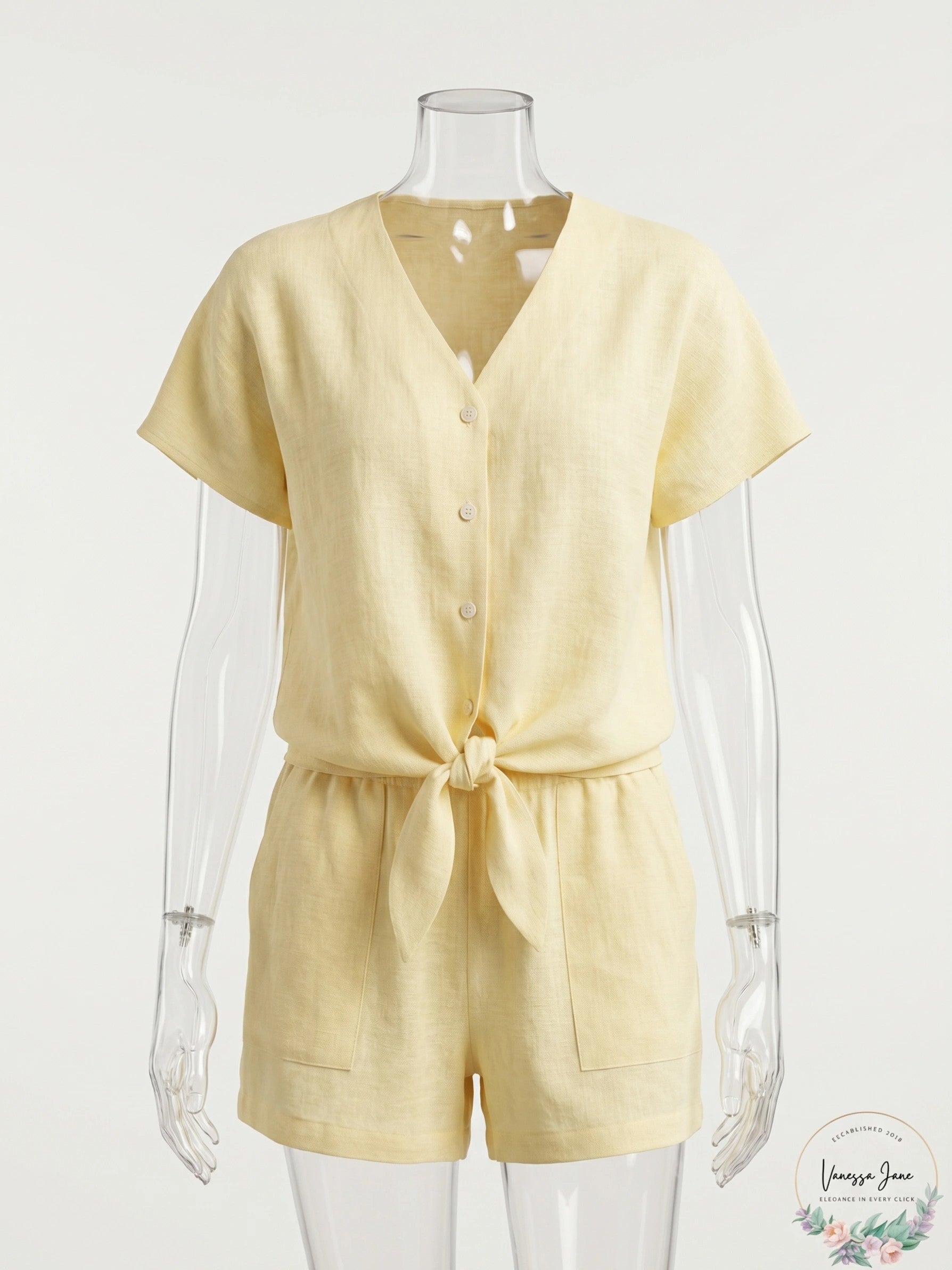 Three Dots Linen Dropped-Sleeve Tie Top, Size Small