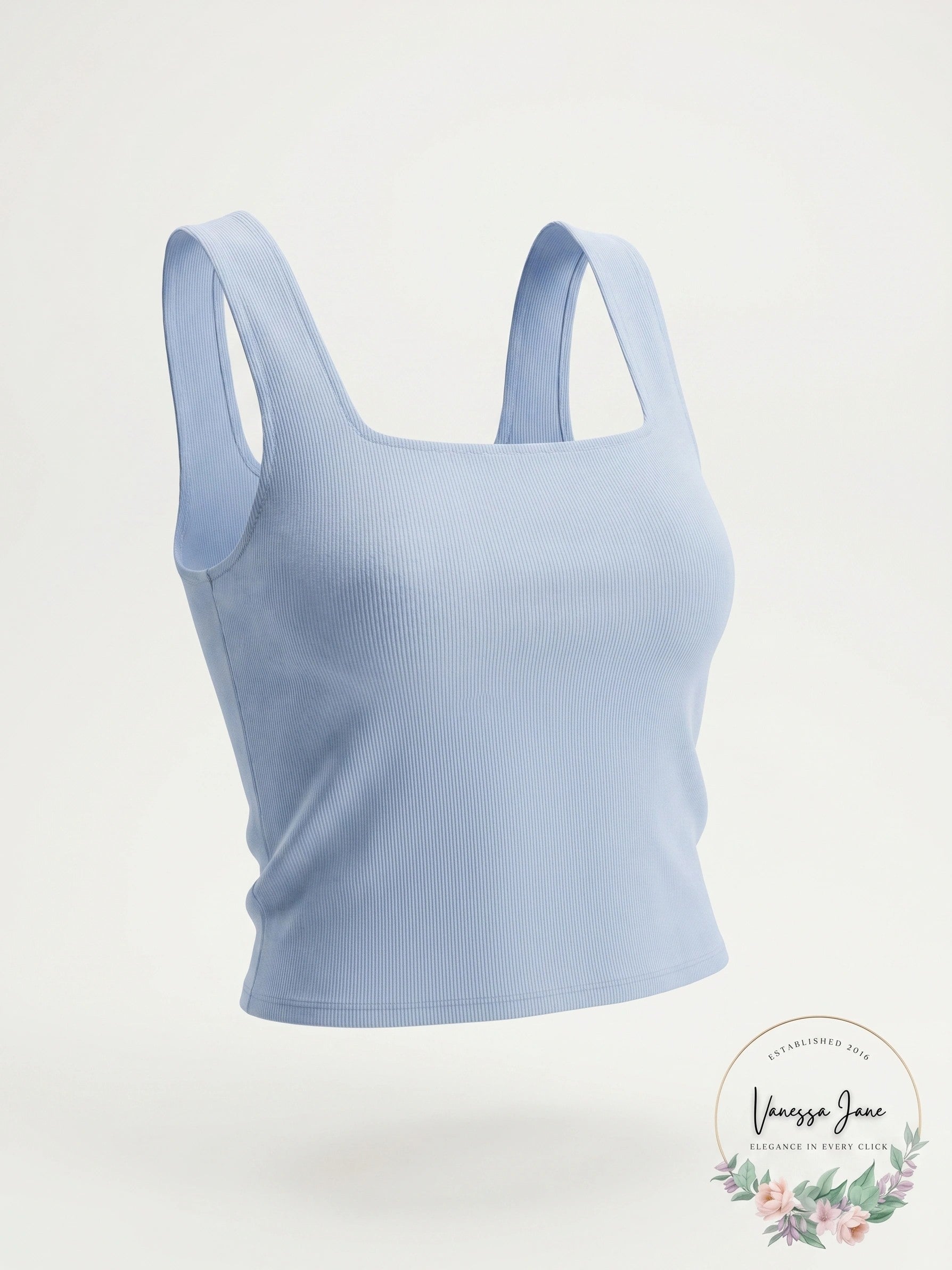 Aqua Ribbed Square Neck Tank, Size Large