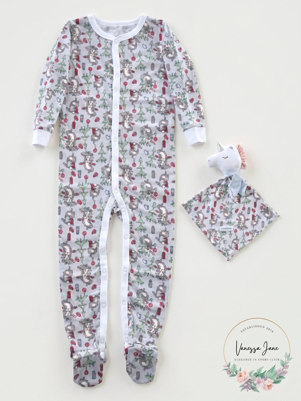 Max & Olivia Baby Girls 2-Pc. Fair-Isle-Print Pajama & Deer Blankie Baby Set