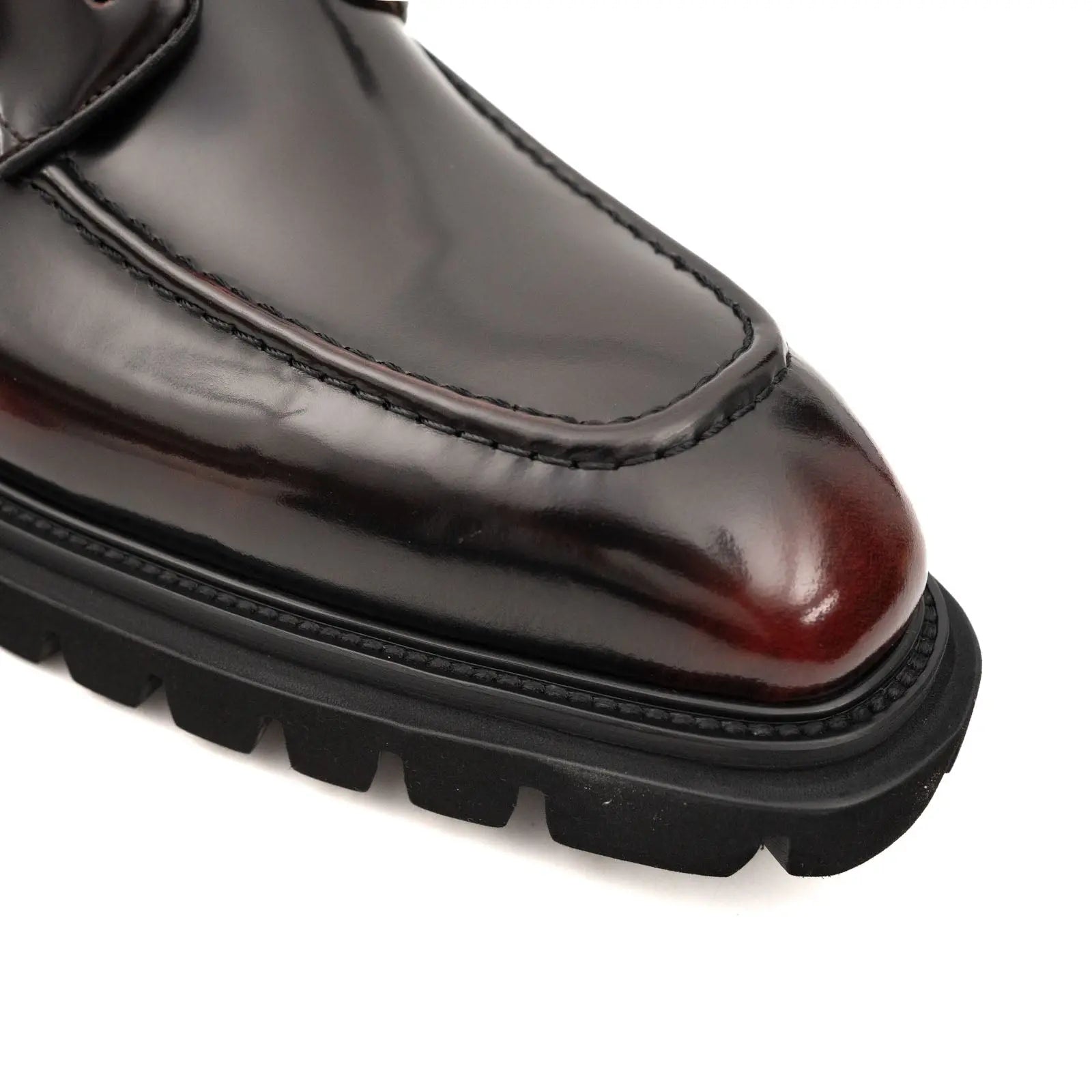 Wine Patent Lug Sole Ankle Boot