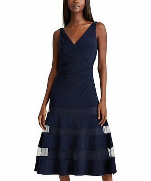 Lauren Ralph Lauren Lighthouse Navy Tulle-Panel A-Line Dress, 6