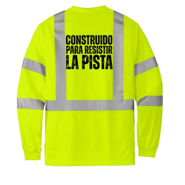 Camiseta Reflectante de Malla Manga Larga – “CONSTRUIDO PARA RESISTIR LA PISTA” - Edición The Crew Hangar (CornerStone® CS203)