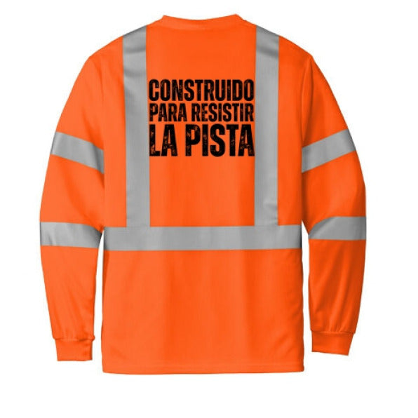Camiseta Reflectante de Malla Manga Larga – “CONSTRUIDO PARA RESISTIR LA PISTA” - Edición The Crew Hangar (CornerStone® CS203)