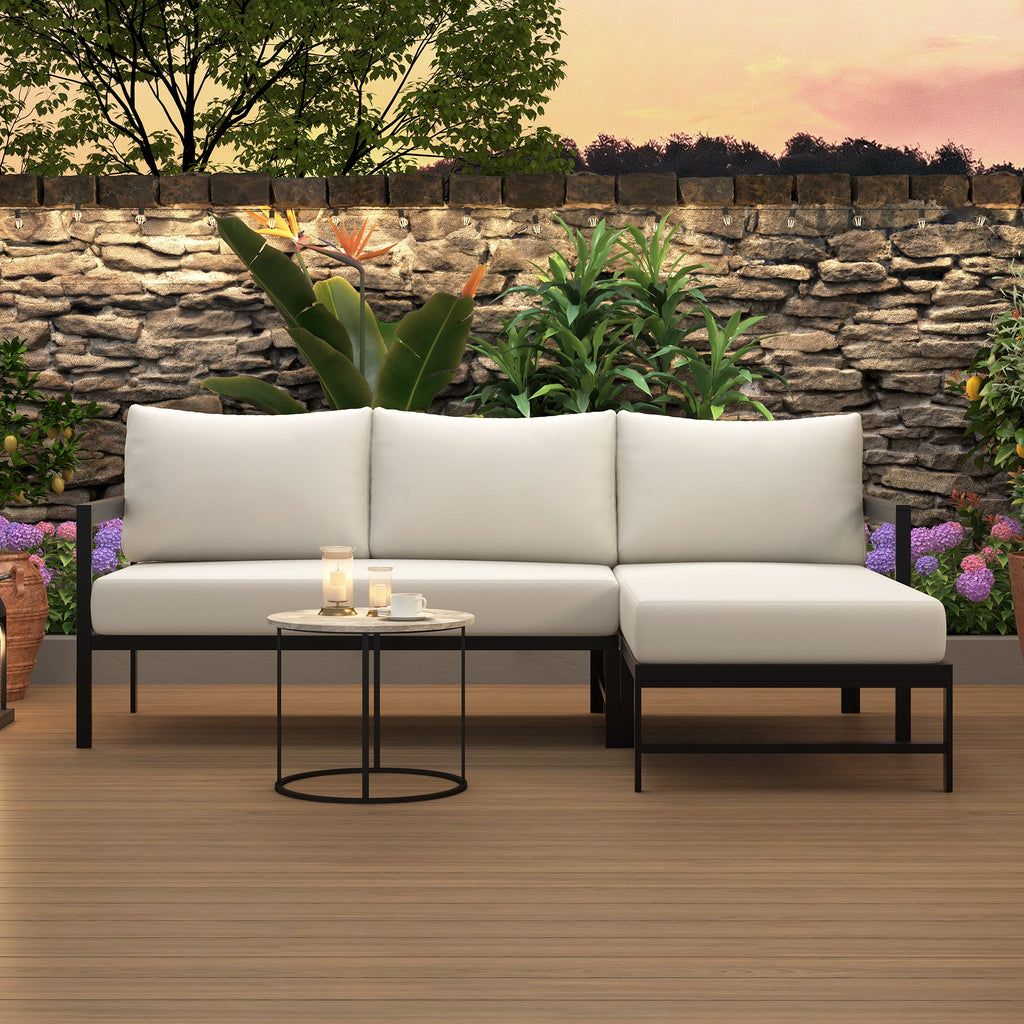 U_style Outdoor L-Shaped Sofa with Iron Frame,Weather-Resistant Patio Sofa Set with Ultra-Thick Cushions,Comfortable Seating for 3,Ideal for Patio, Balcony,and Garden