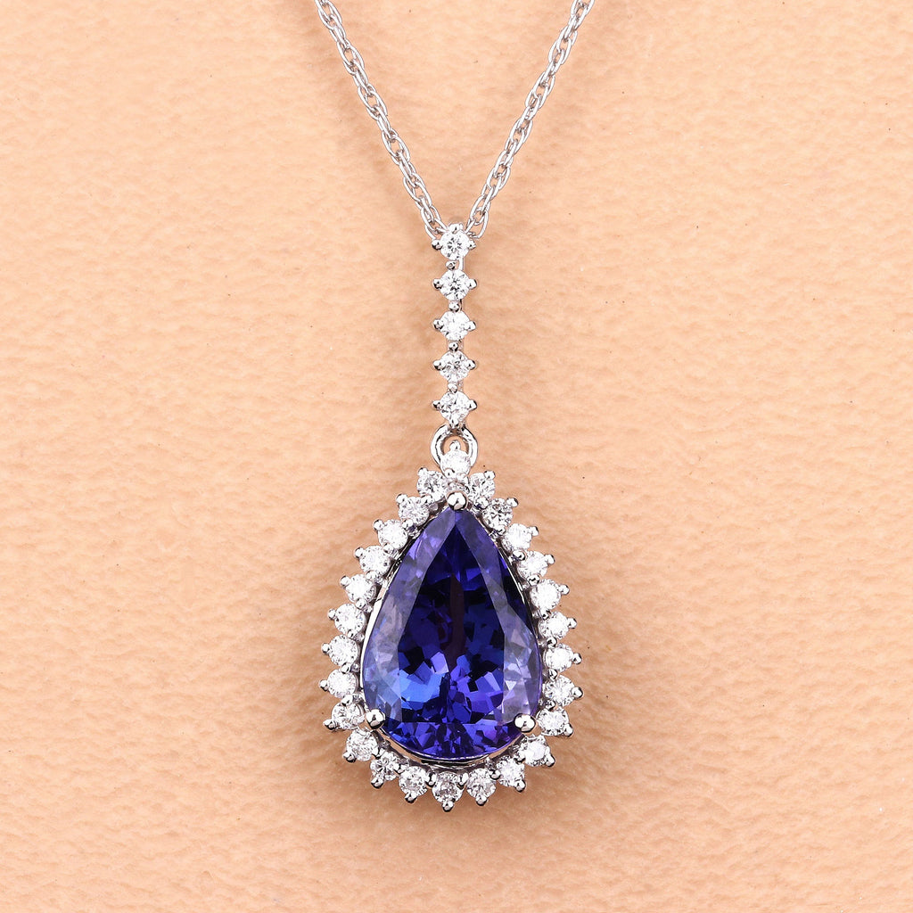 3.05 Carat Genuine Tanzanite and White Diamond 14K White Gold Pendant