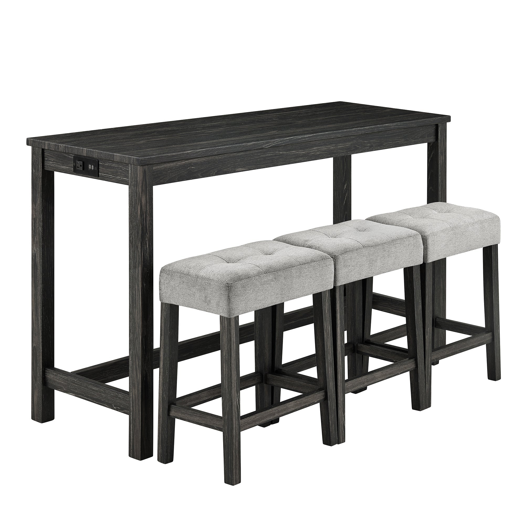 Bar Table Set with Power Outlet, Bar Table and Chairs Set, 4 Piece Dining Table Set, Industrial Breakfast Table Set, for Living Room, Dining Room, Game Room