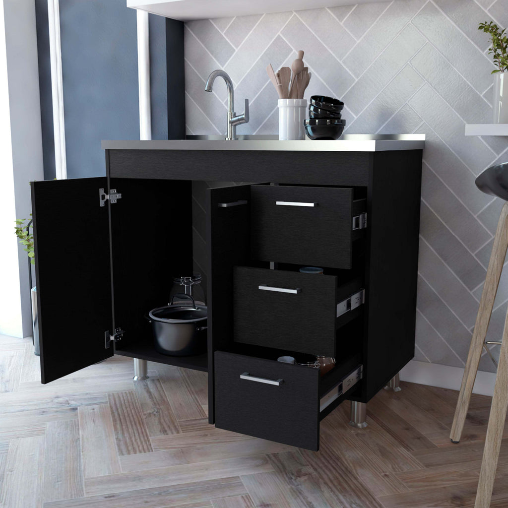 Wenge 2-Door 3-Drawer Kitchen Cabinet