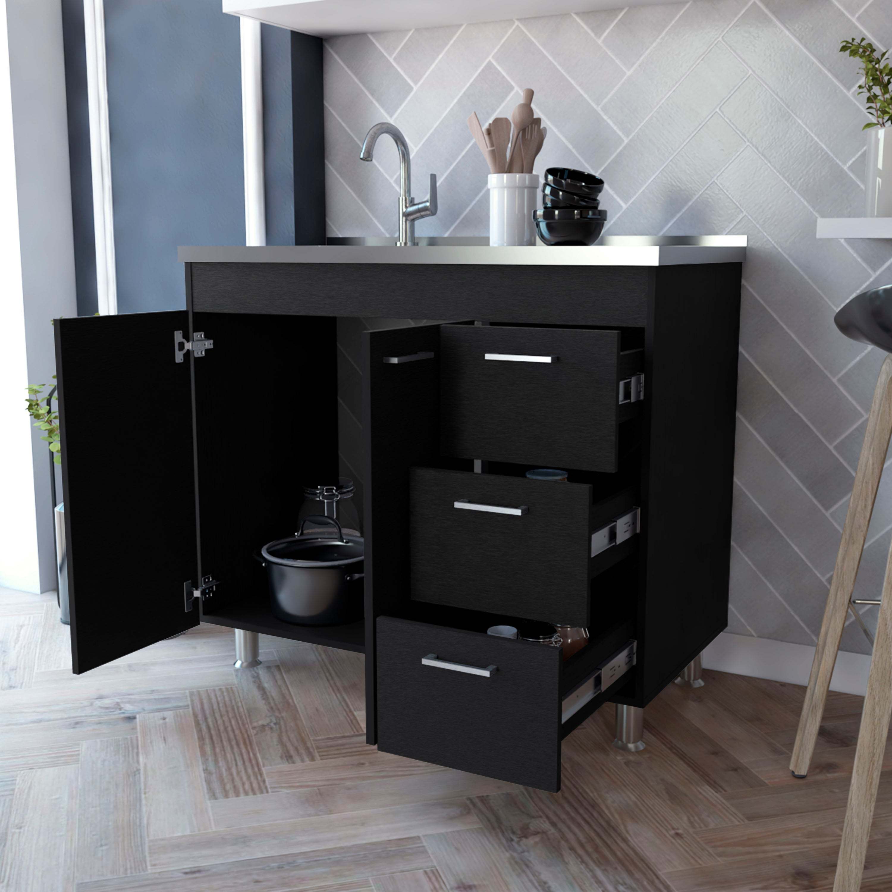 Wenge 2-Door 3-Drawer Kitchen Cabinet