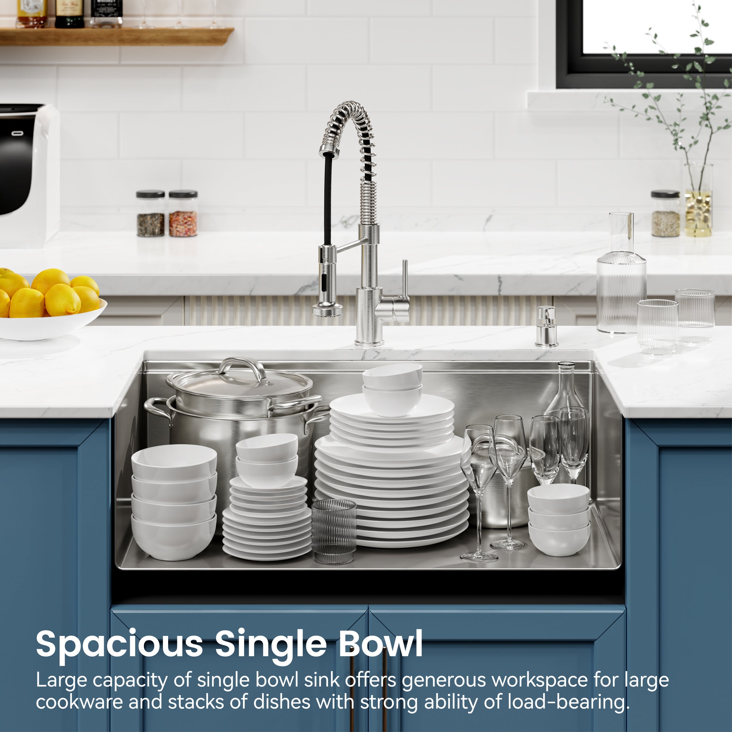 Stainless Steel Kitchen Sink, 30″x19″ Single Bowl, Undermount Handmade Sink in Brushed, with Cutting Board, Colander