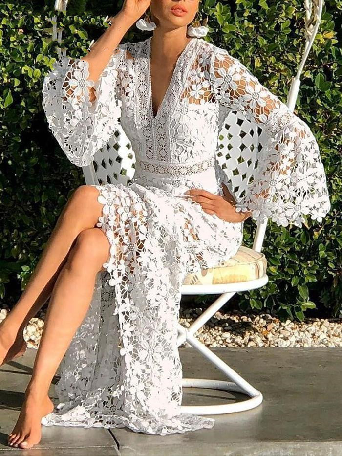 New Women's Sexy Backless Lace Dress with Floral Print