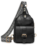 Crossbody Bags for Women Small Leather Sling Bag for Women Fanny Packs Chest Bag With Guitar Strap (Black)