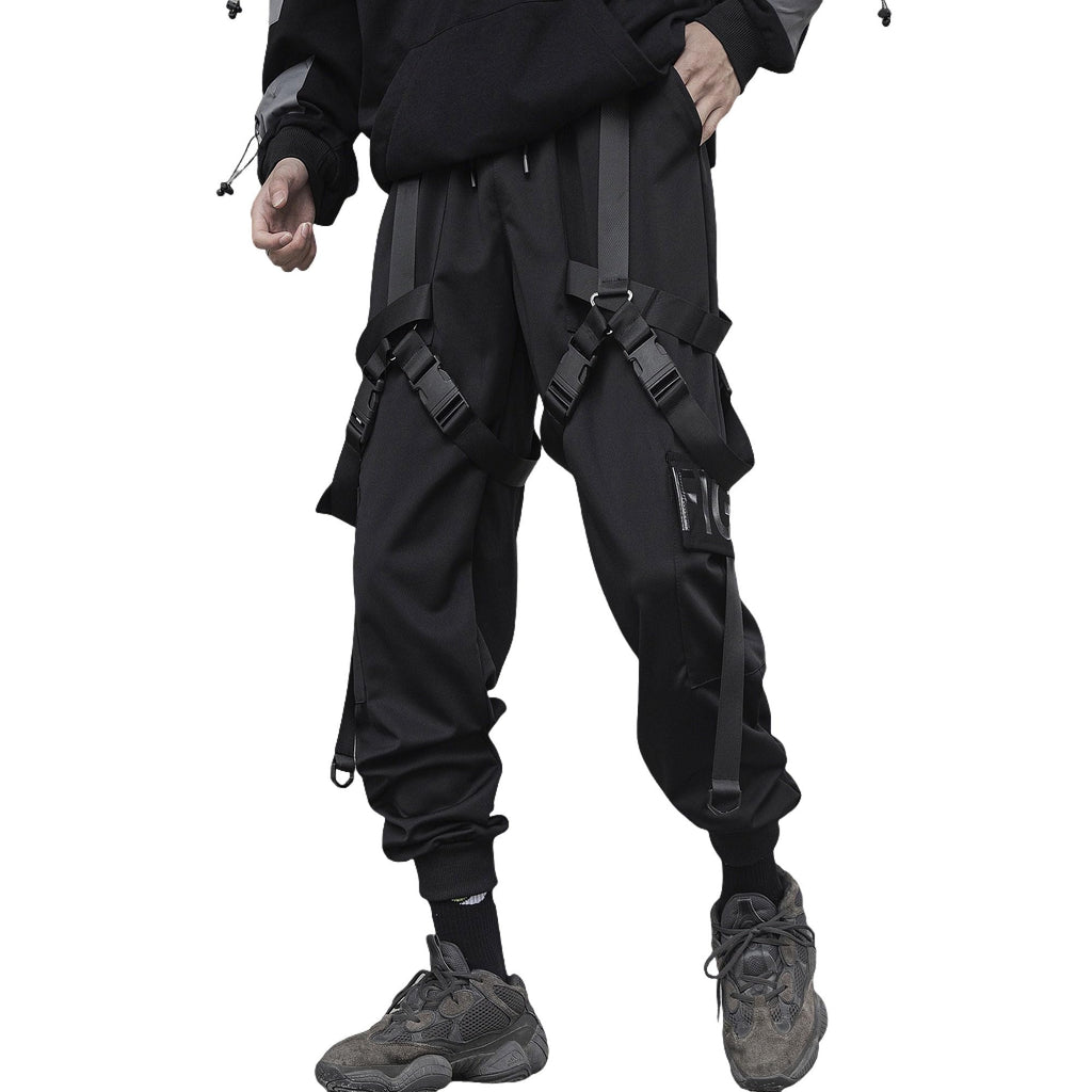 XYXIONGMAO Mens Streetwear Joggers Techwear Clothing Urban Hip Hop Pants Black Streetwear Gothic Sweatpants Tactical Cargo Pants for Men(Black L)