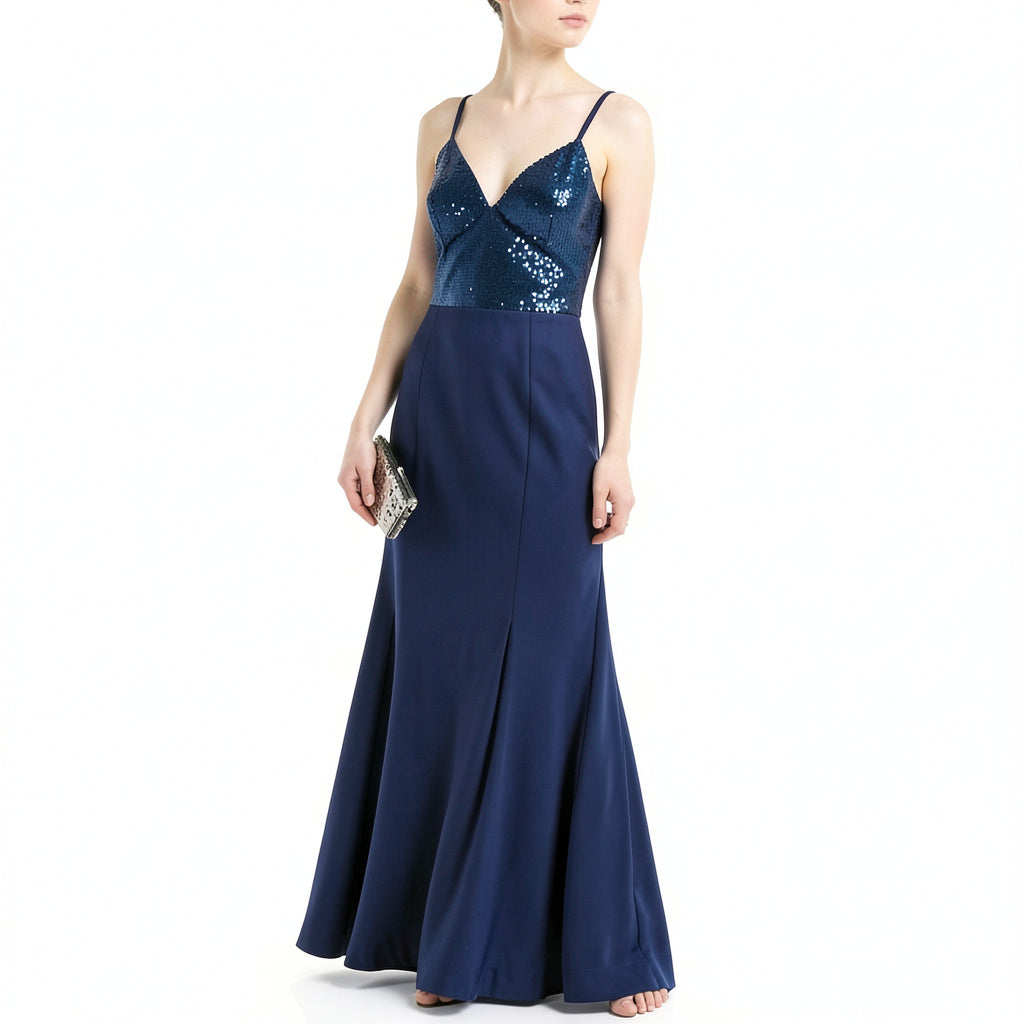 Nightway Sequin-Dot Sateen Fitted Gown, Size 10