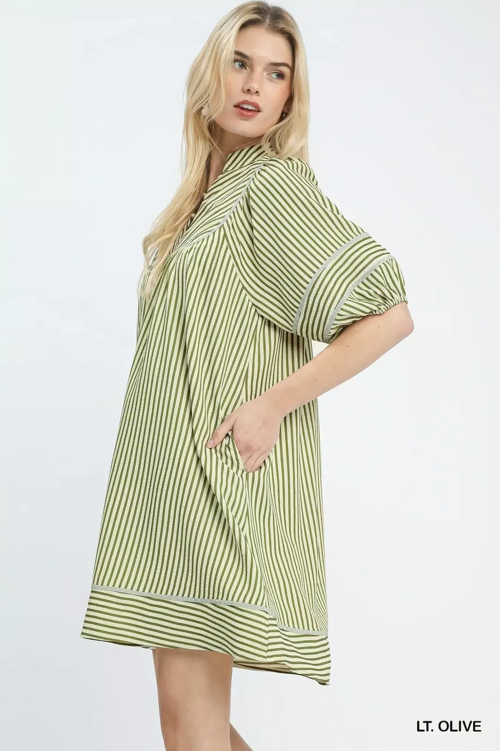 Umgee Striped Puff Sleeve Shift Dress