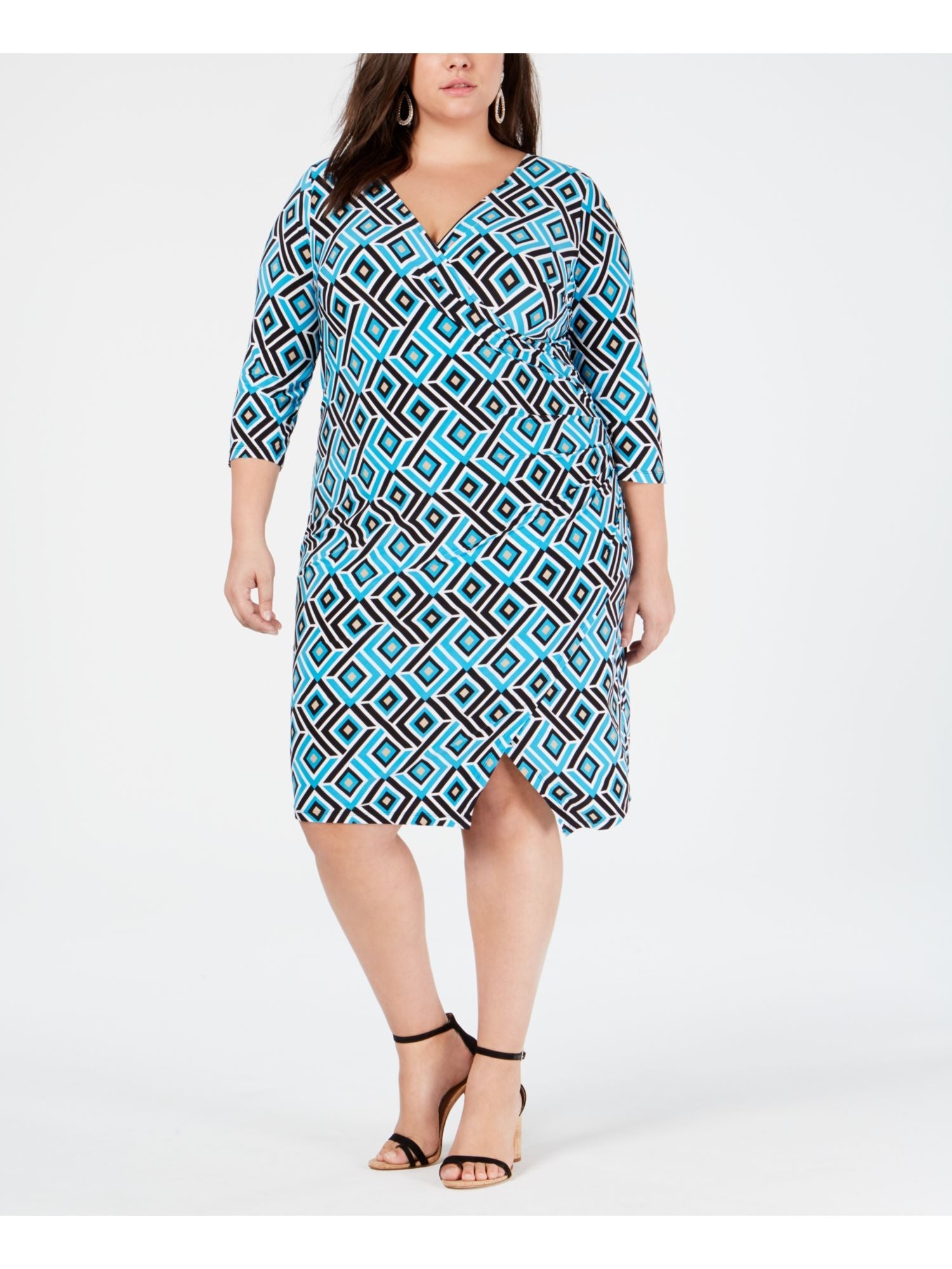 INC Womens Plus Ruched Printed Sheath Dress, 1X