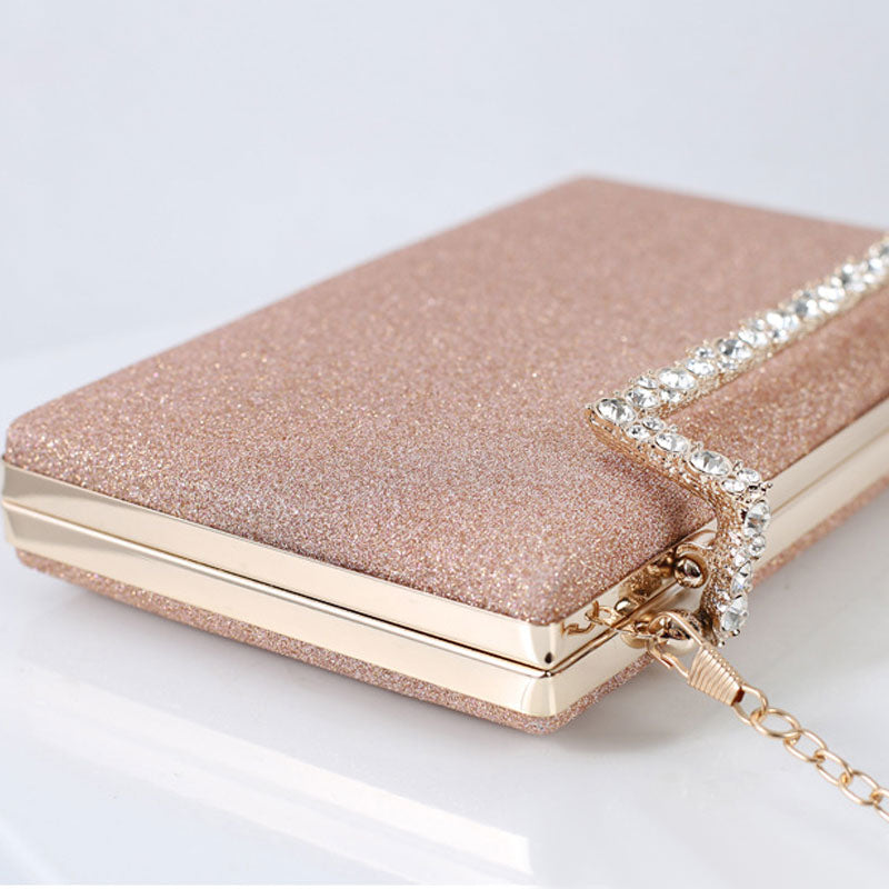 Women's Diamond Evening Clutch Bag with Chain Strap