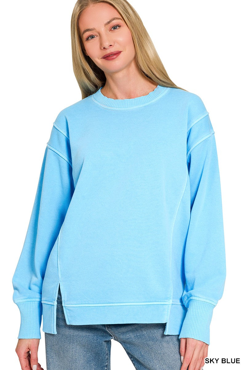 Zenana Pigment Dye Exposed-seam Fleece Sweatshirt