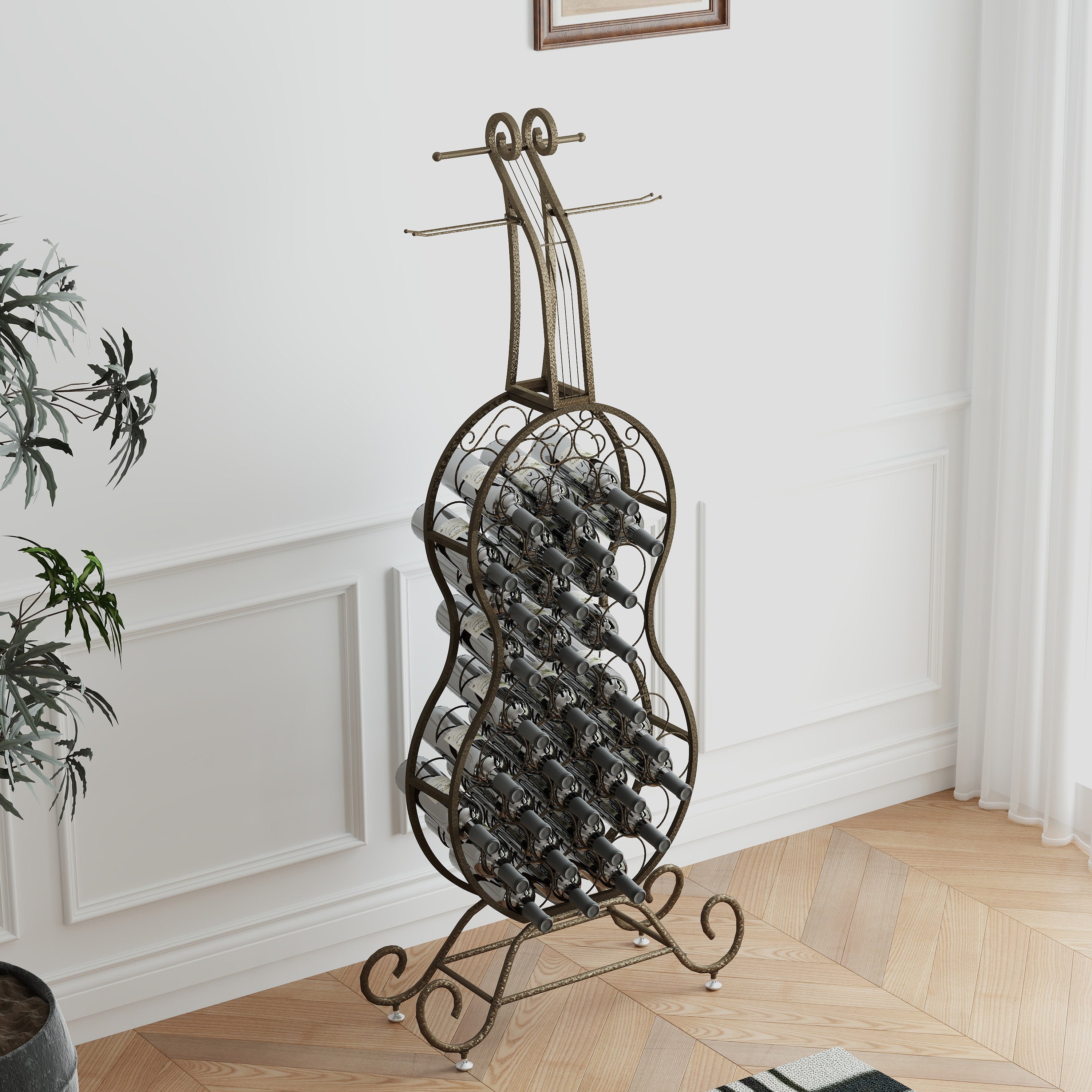 Cello Shape Wine Bakers Rack, Freestanding Wine Rack with Storage Bottle, Wine Storage Home Bar for Liquor and Wine, Organizer for Kitchen, Dining Room