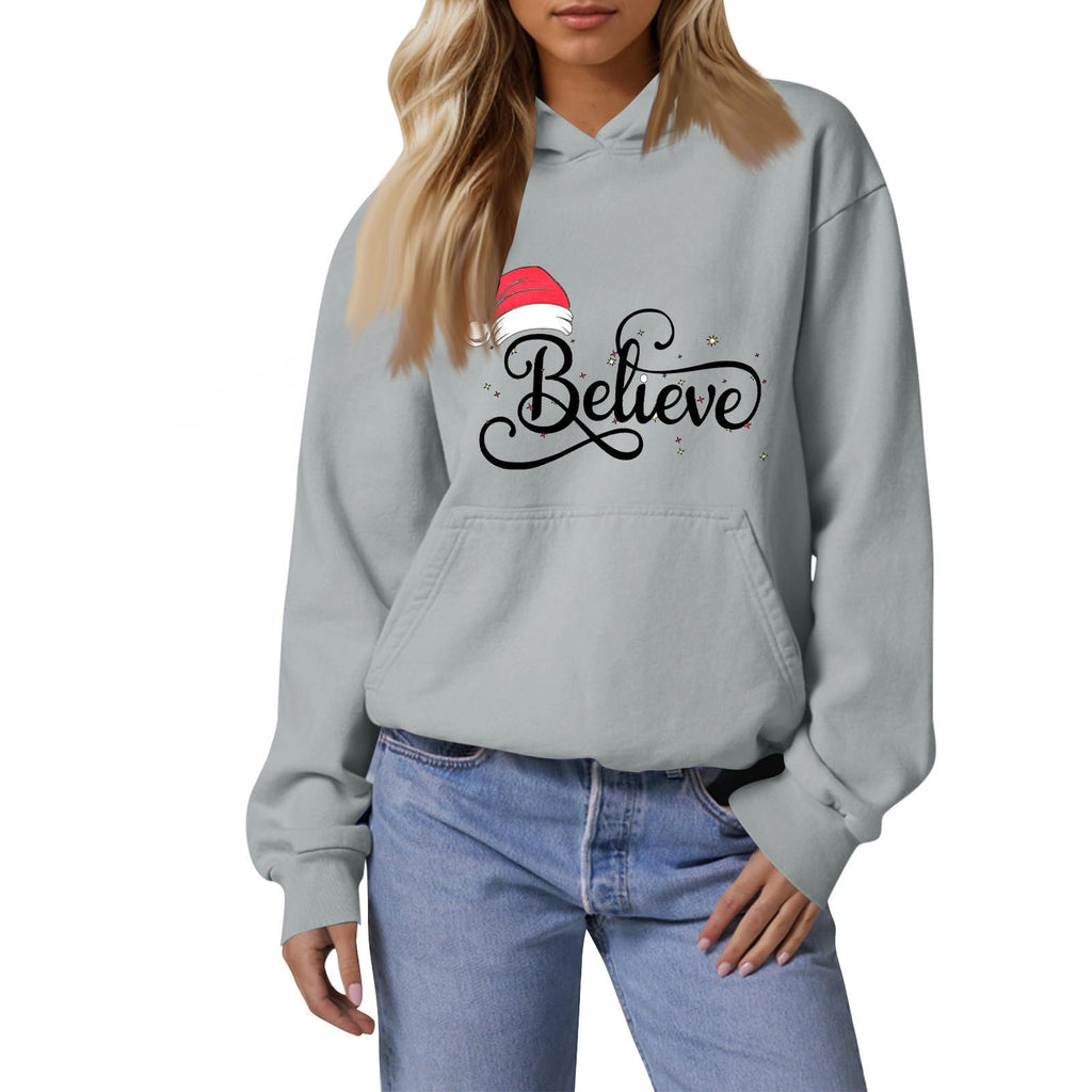 Oversized Christmas SweatshirtThick Hoodie Long Sleeve Christmas Shirts For Women 2024 Winter Fleece Graphic Cotton Sweatshirts For Women Fall Xmas Trees Print Christmas Clothes For Women Gray L
