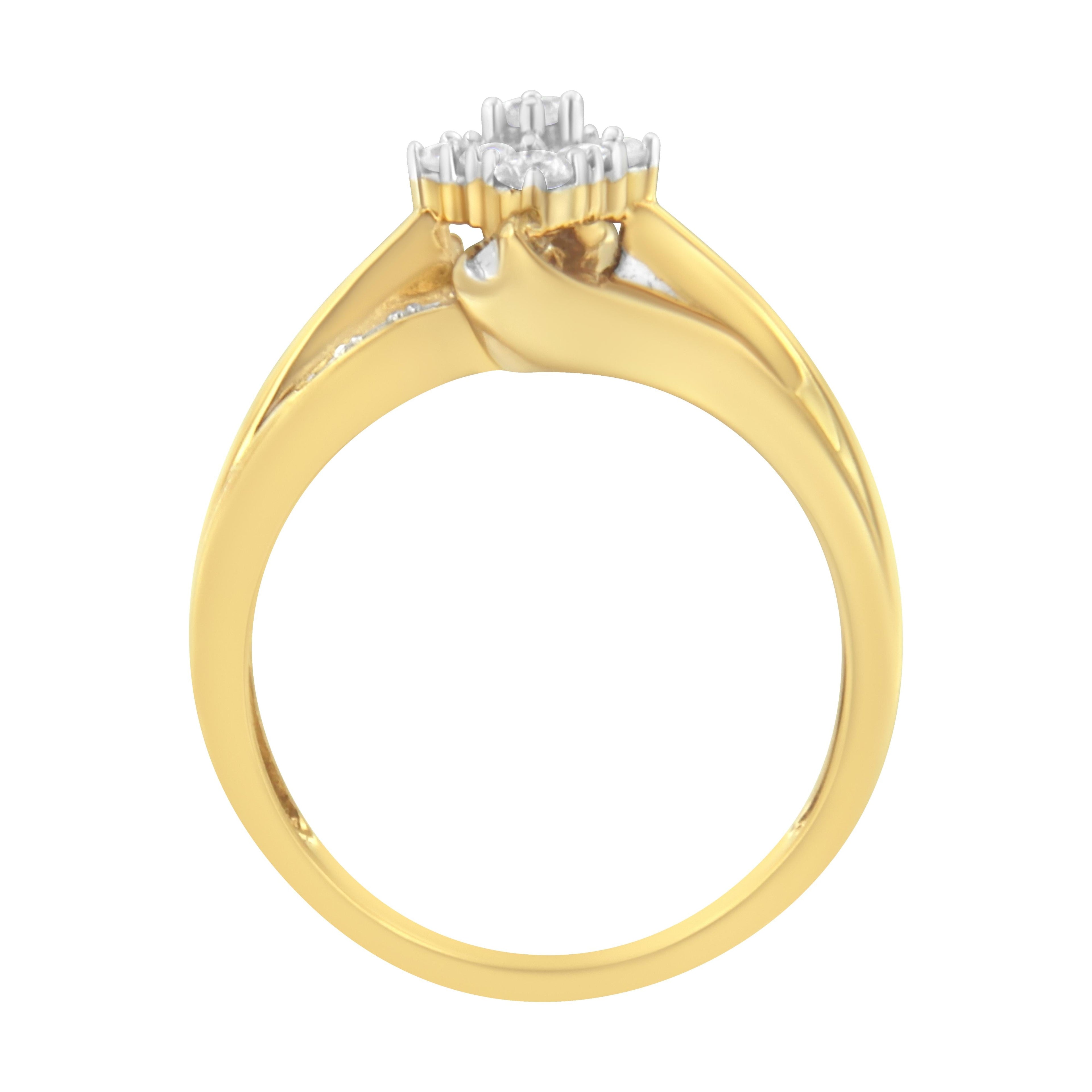 10K Yellow Gold 1/2 cttw Diamond Cluster Cocktail Ring (J-K Clarity, I1-I2 Color) - Size 7