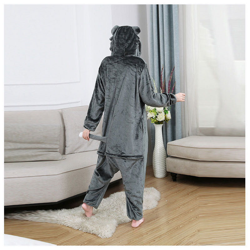 Gray Wolf Cartoon Pajamas and Loungewear Set