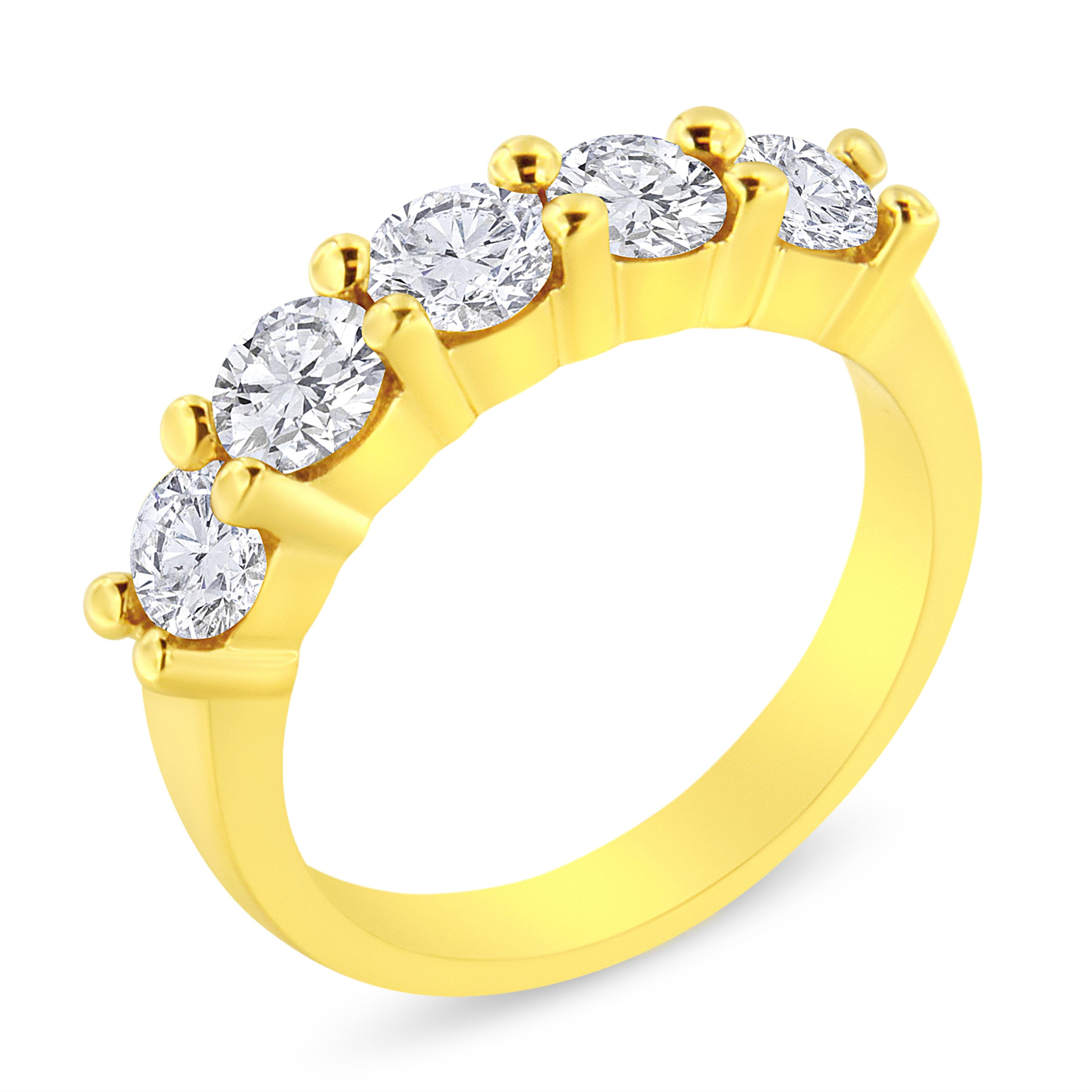 14K Yellow Gold Plated .925 Sterling Silver 1 1/2 Cttw Shared Prong Set Brilliant Round-Cut Diamond Anniversary or Wedding Band Ring (K-L Color, SI2-I1 Clarity) - Size 7