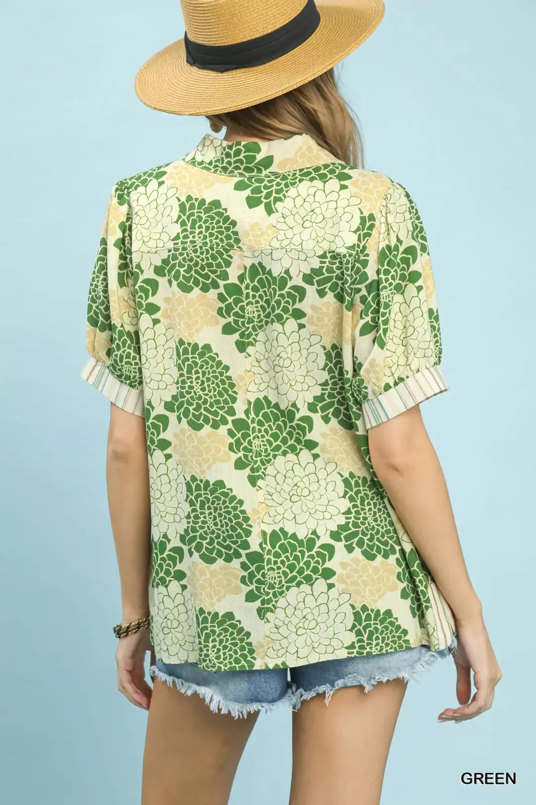 Floral Collared Short Sleeve Blouse