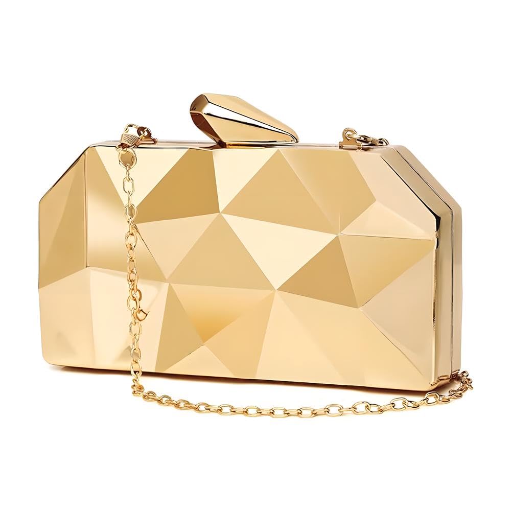 jessie Womens Evening Handbags Cocktail Party Formal Lattice Pattern Clutch Purses Geometric Evening Bags for Women Wedding (Gold)