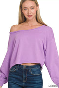 Zenana French Terry Boatneck Crop Top