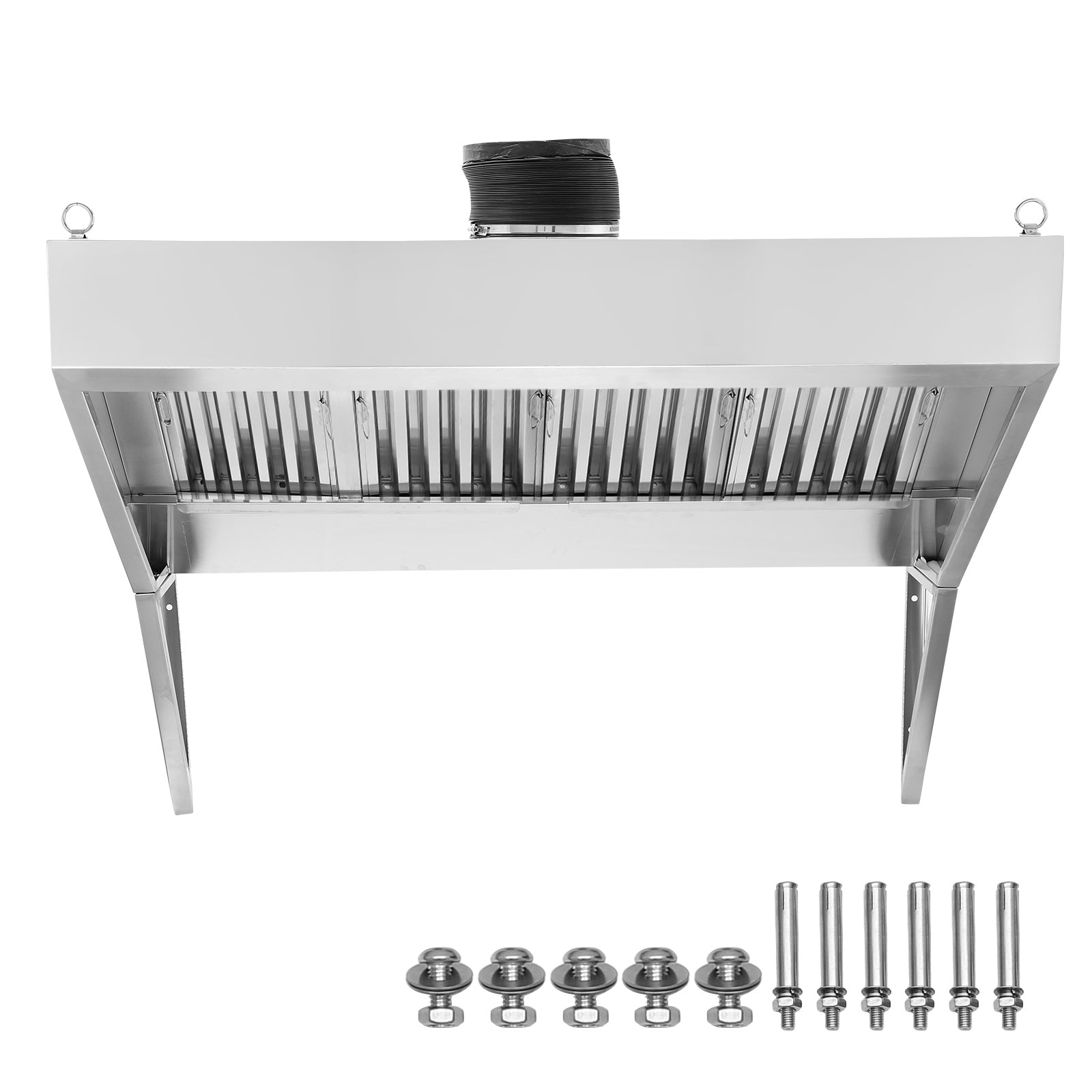 Commercial Exhaust Hood, 8FT Food Truck Hood Exhaust, 201 Stainless Steel Concession Trailer Hood with 4 Detachable U-shaped Grid Oil Filter Mesh, Rust Resistant Vent Hood for Kitchen Restaurant