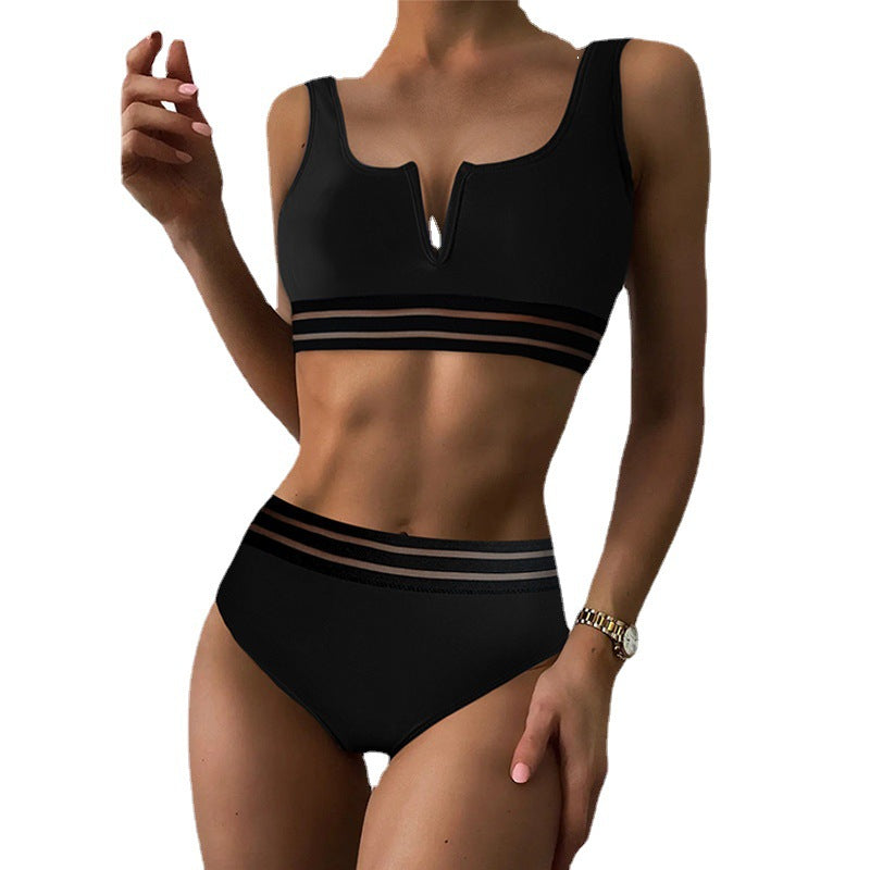 2022 New Women's High-Waist Black Bikini Set
