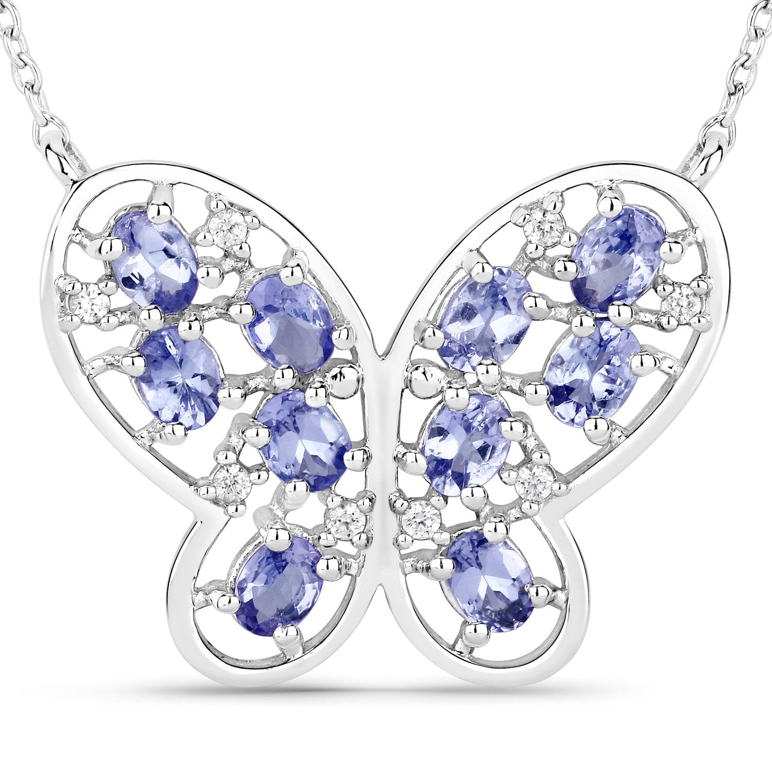 1.86 Carat Genuine Tanzanite and White Zircon .925 Sterling Silver Necklace