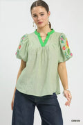 Umgee Embroidered Puff Sleeve Top