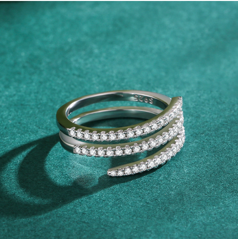 S925 Sterling Silver Double Layer Rhinestone Ring for Women