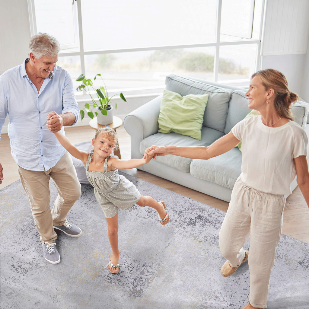 NAAR MAVAL Gold Washable Rug 5x8 Area Rug (Gray+Gold, 5' x 8')