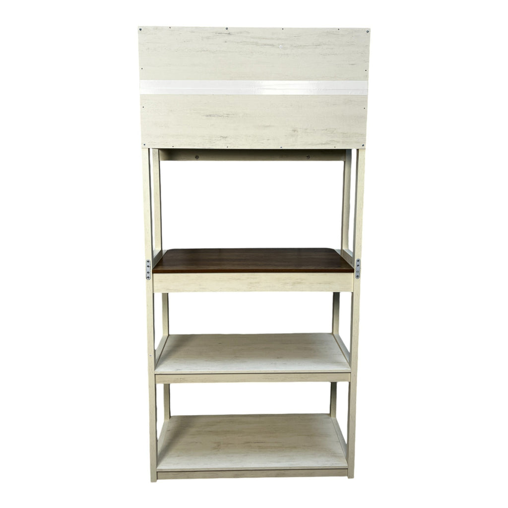 31.50' White and Rustic Brown color 5-Tier Bakers Rack for Kitchen with Storage, Coffee Bar, Kitchen Shelves,  Microwave Stand